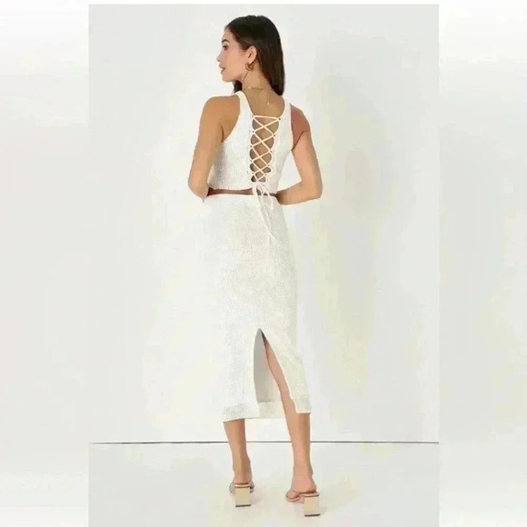 Lulus Ivory Crochet Lace-Up Two-Piece Set - Picture 5 of 5